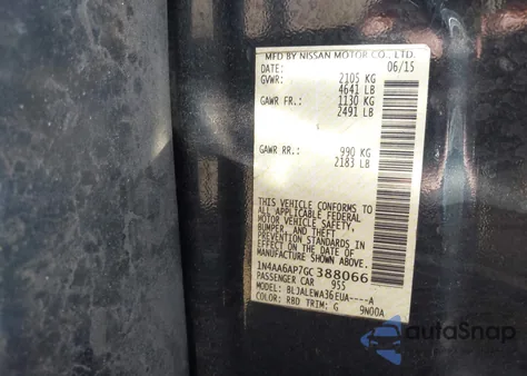 2016 Nissan Maxima 3.5 Sl z USA, uszkodzony, nr VIN 1N4AA6AP7GC388066